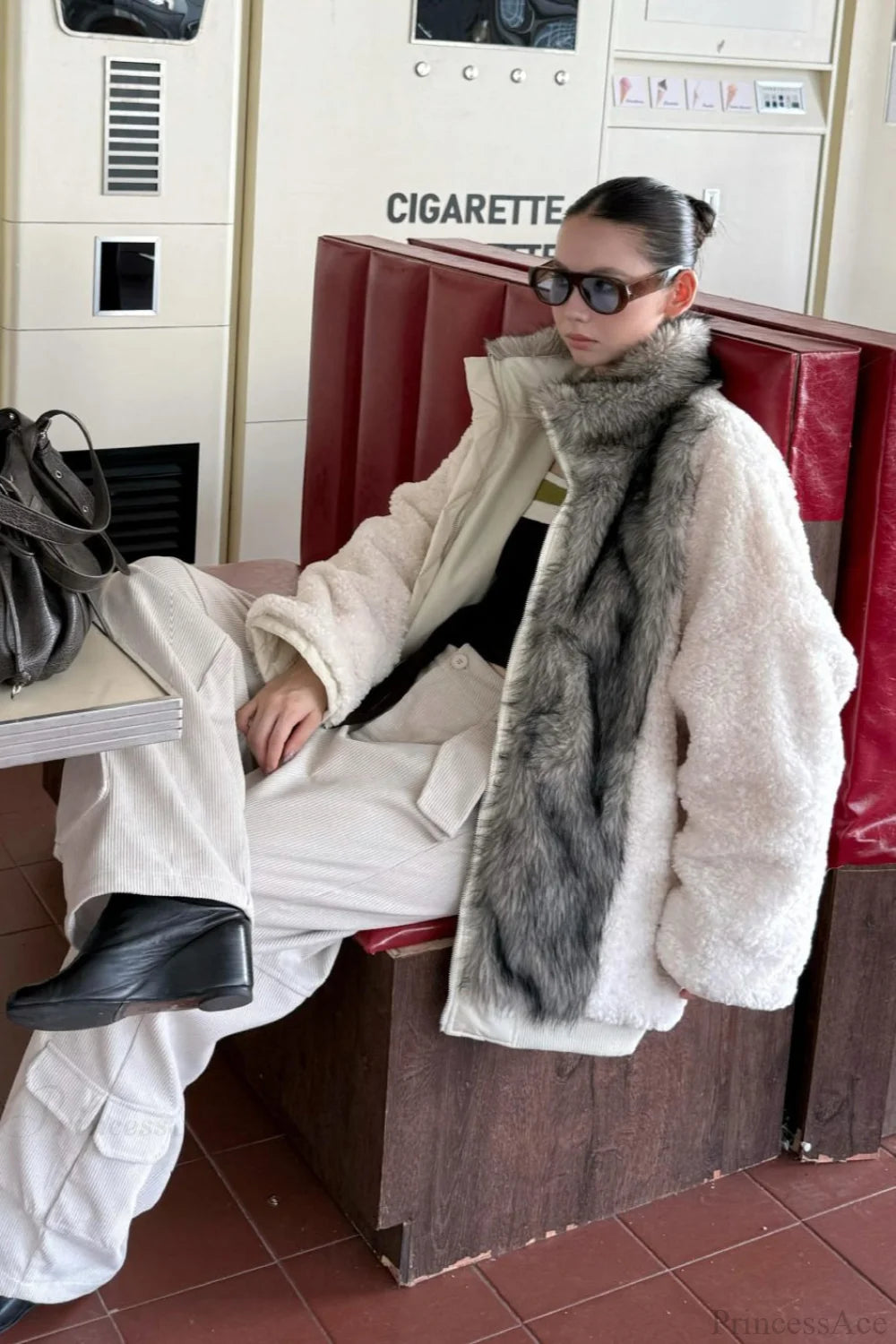 Reversible Patchwork Color Block Fleece Coat