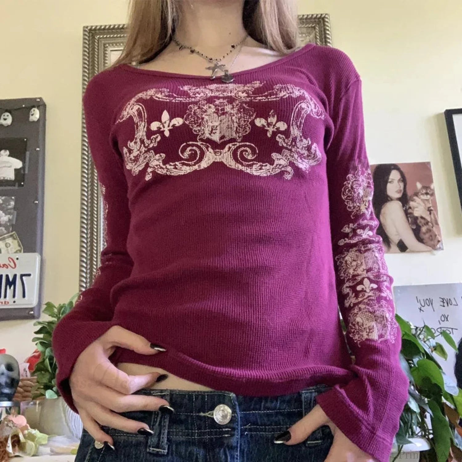 Rhinestone Graphic Knit Top black 7 / S