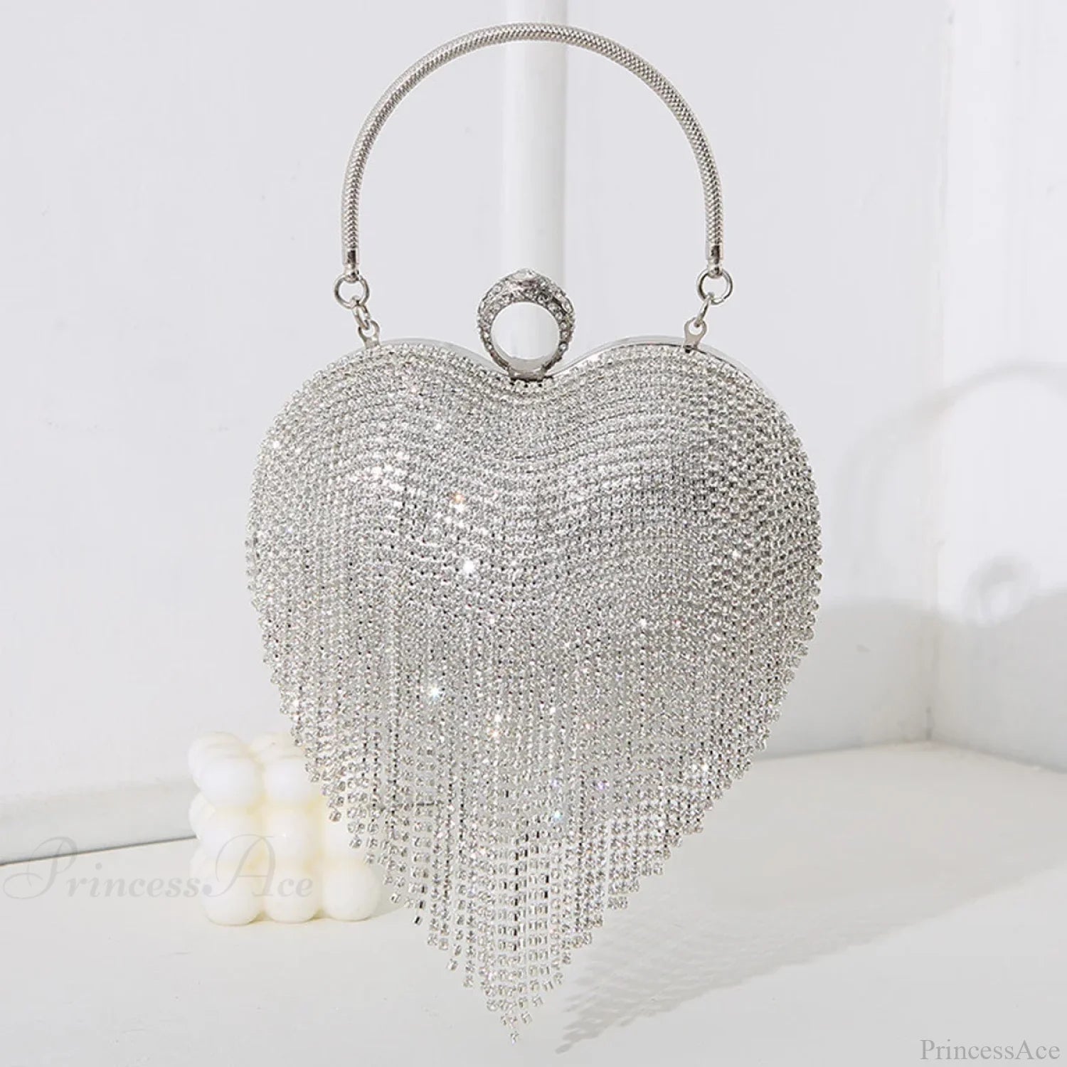 Rhinestone Heart Pattern Silver Evening Clutch Wedding Bridal Purse clutchbag-250126