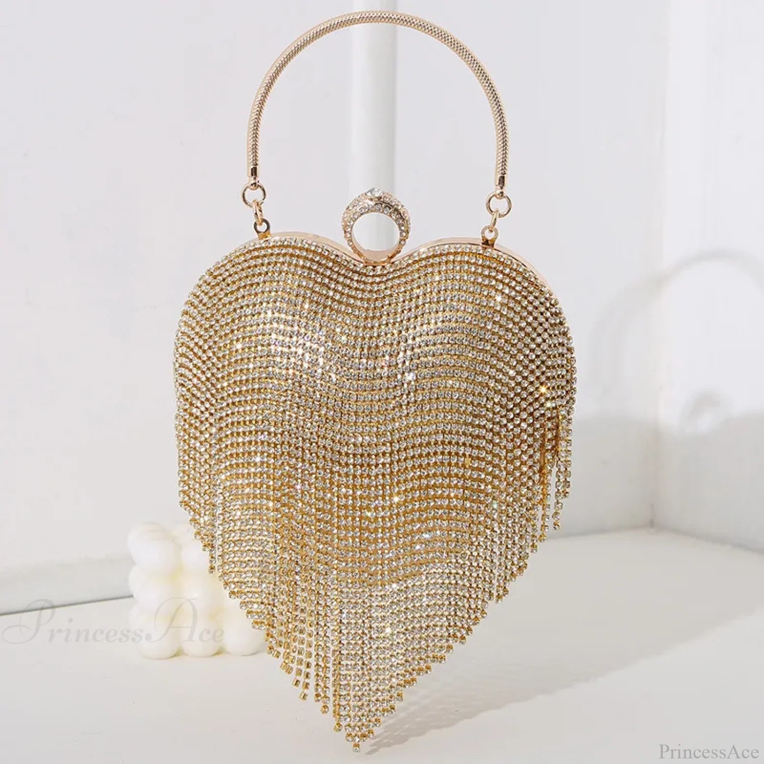 Rhinestone Heart Pattern Silver Evening Clutch Wedding Bridal Purse Gold / Mini(Max Length<20cm) clutchbag-250126