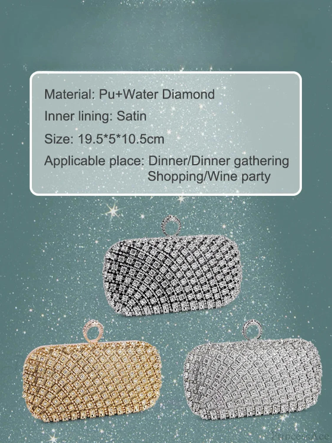 Rhinestone Square Purse Designer Shoulder Bag Evening Bag clutchbag-250126