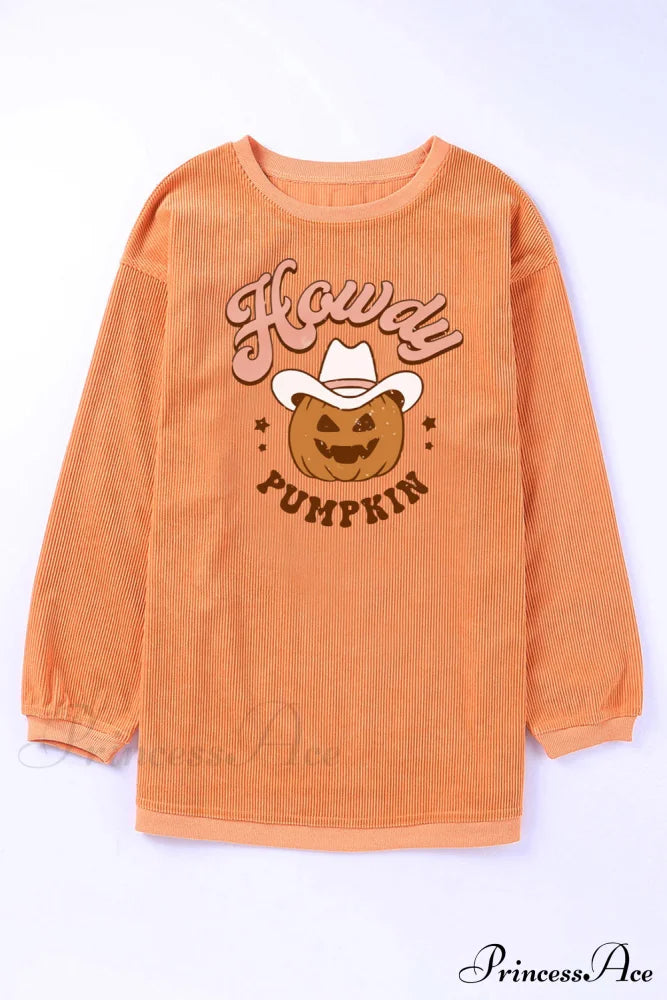 Ribbed Graphic Pumpkin Sweatshirt Women’s Clothing