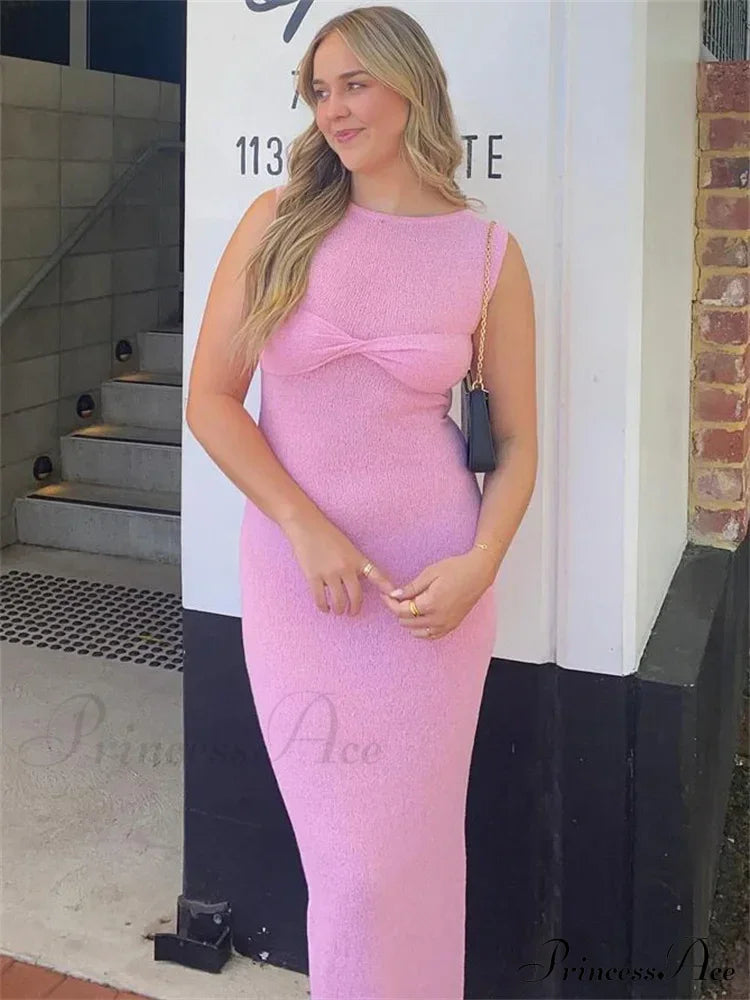 Ribbed Knit Bandeau Charming Sleeveless Midi Dress