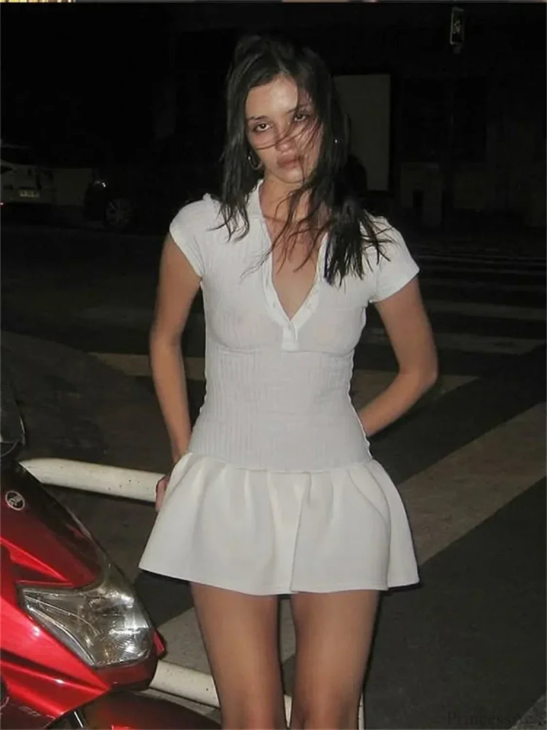 Ribbed Knit High-Waist Mini Dress White / S minidress-250223