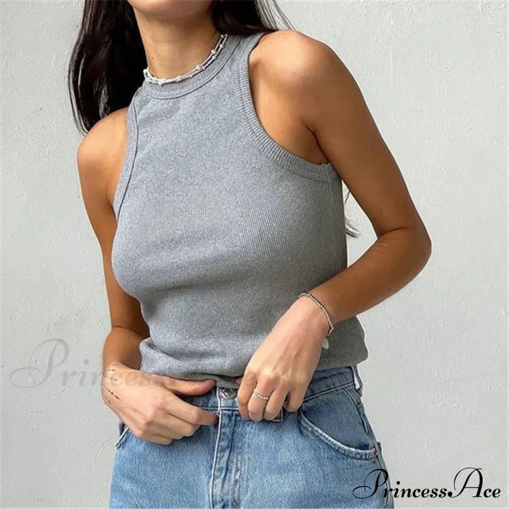 Ribbed Knitteds Neck Summer Shirts White Black Casual Sport Vest Off Shoulder Green Women’s Tank