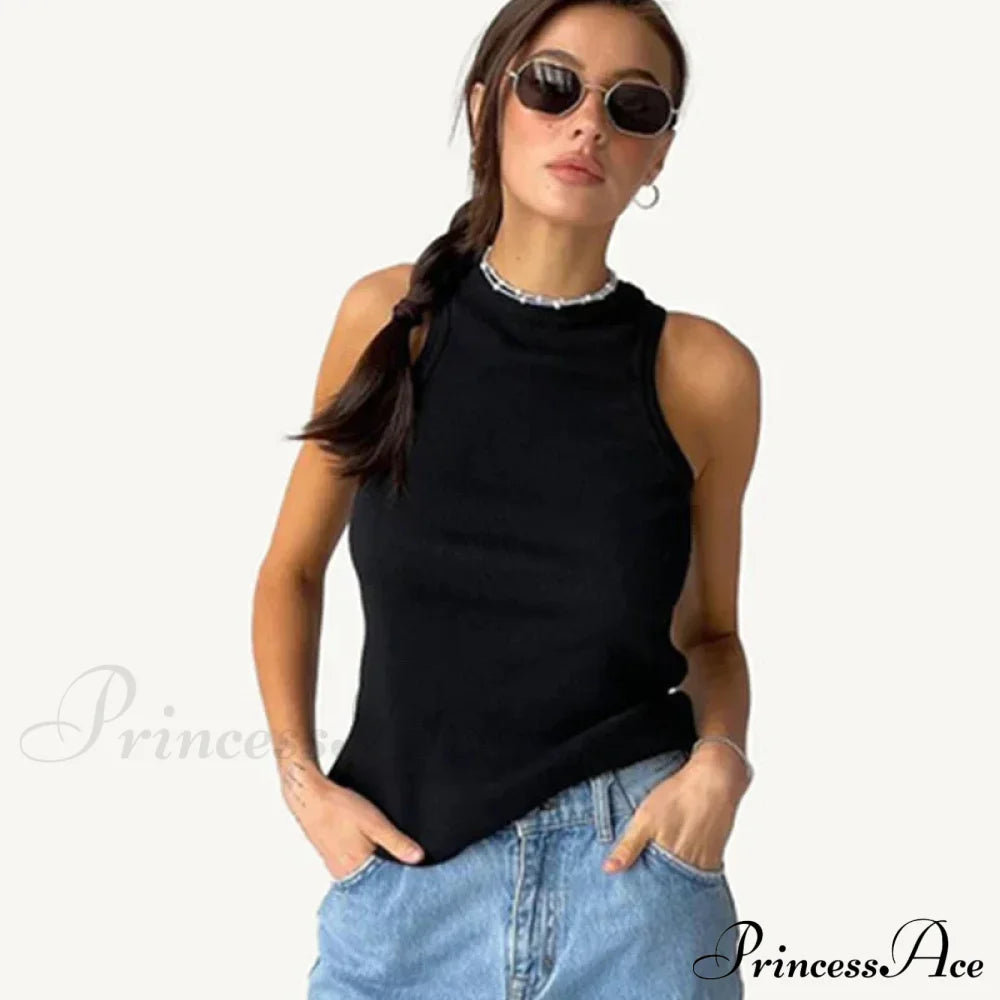 Ribbed Knitteds Neck Summer Shirts White Black Casual Sport Vest Off Shoulder Green Women’s Tank