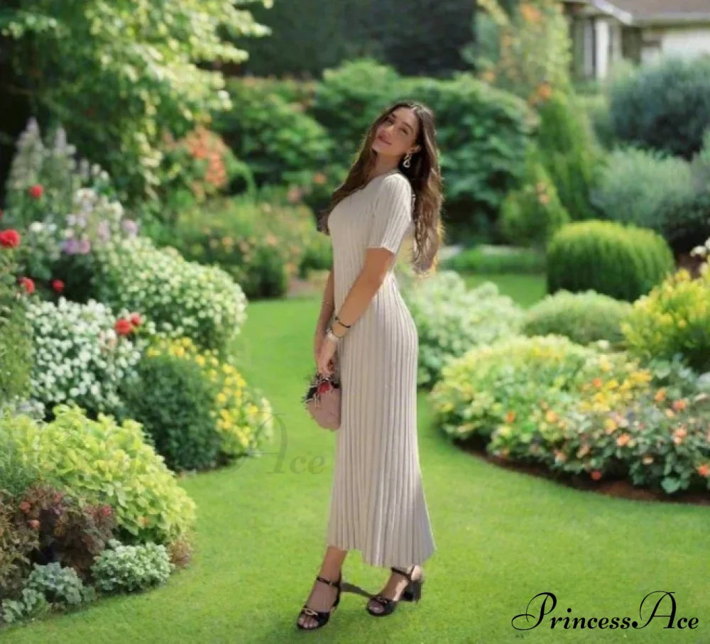 Ribbed Short Stylish Sleeve Maxi Dress  Long Dress