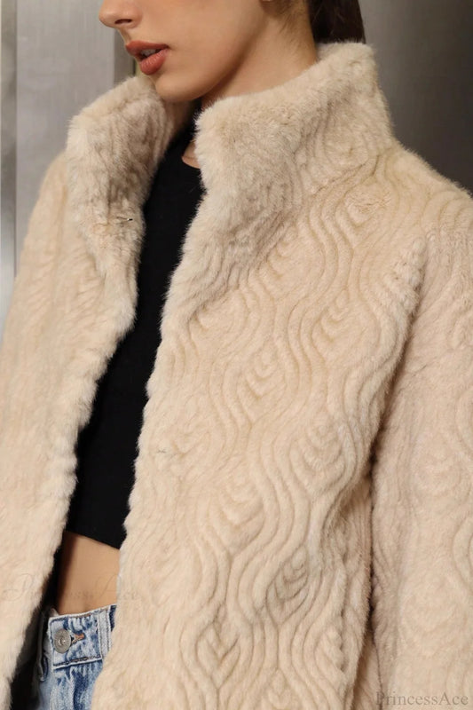 Ribbed Turtleneck Thickened Faux Fur Coat