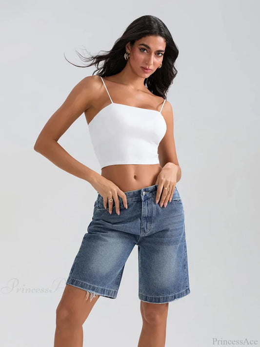 Ripped Button Denim Casual Short short-250223
