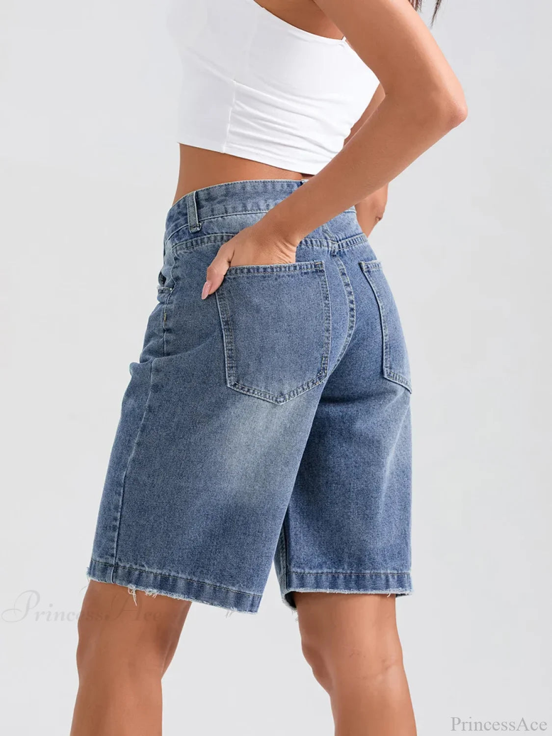 Ripped Button Denim Casual Short short-250223