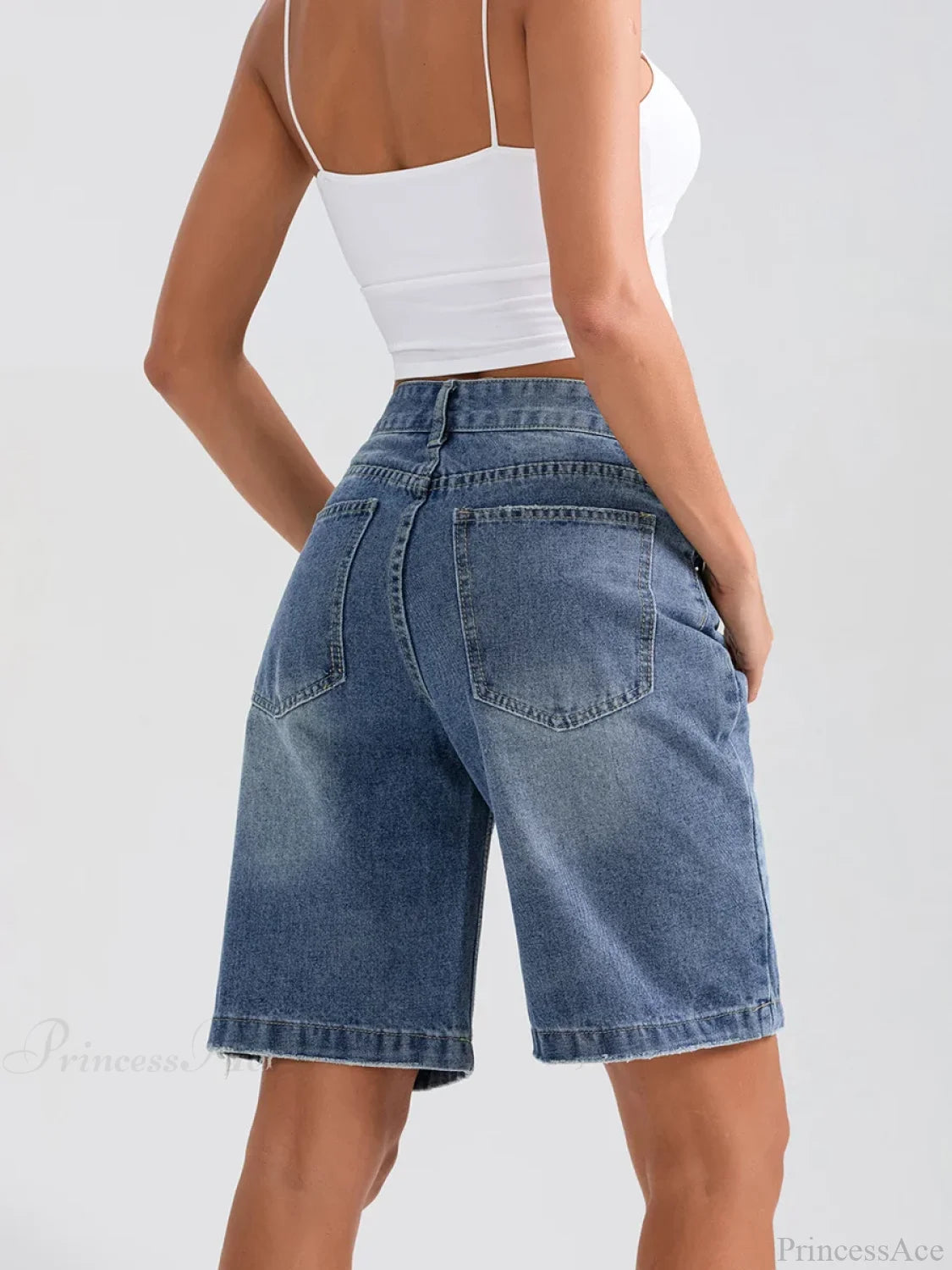 Ripped Button Denim Casual Short short-250223