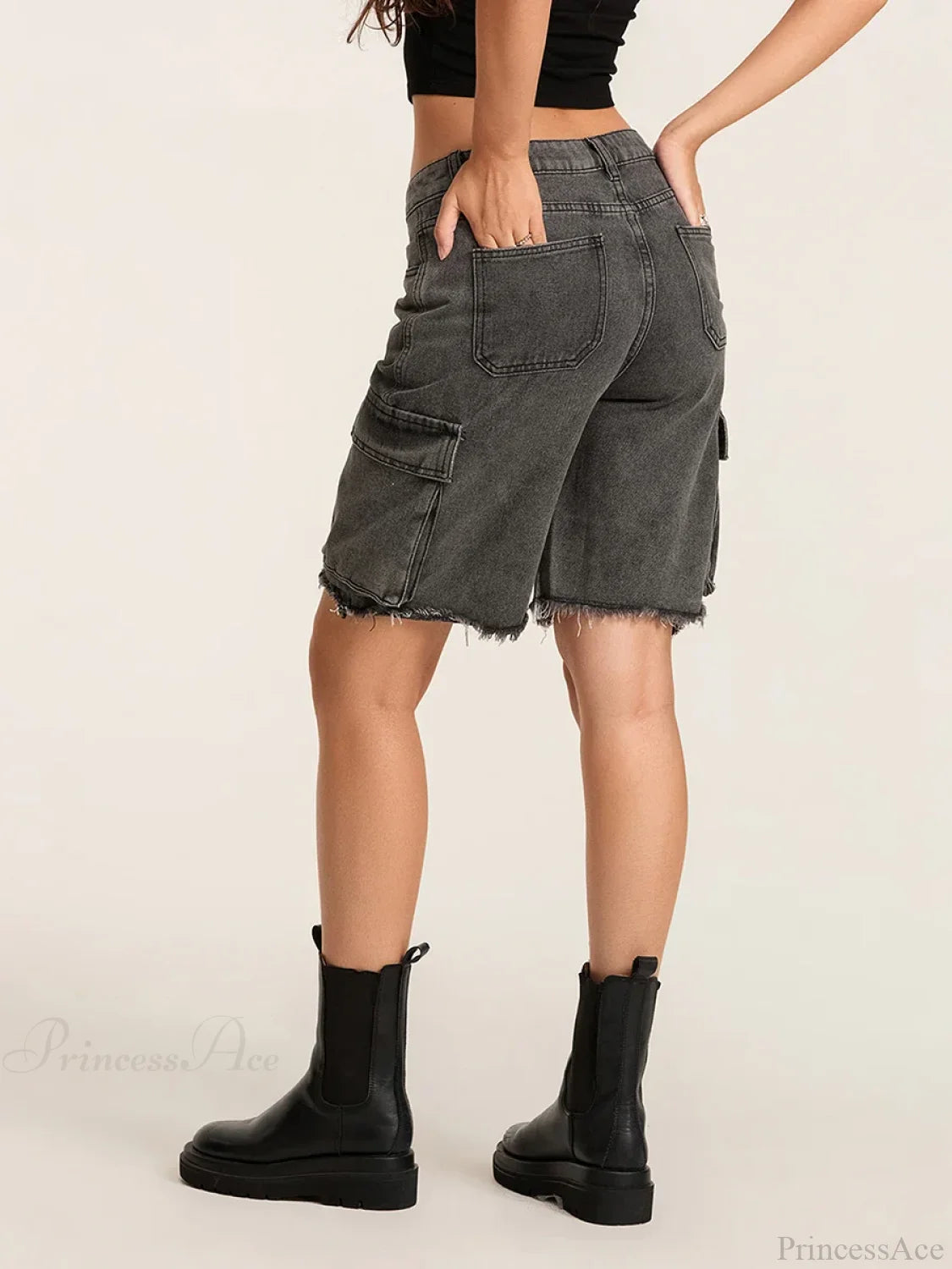 Ripped Button Denim Short short-250223