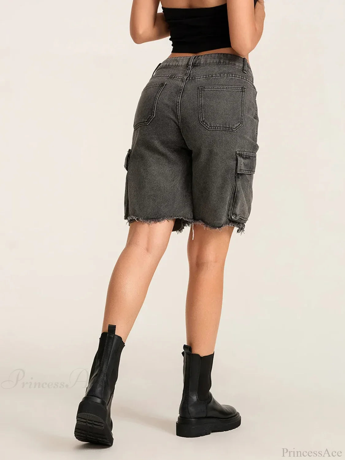 Ripped Button Denim Short short-250223