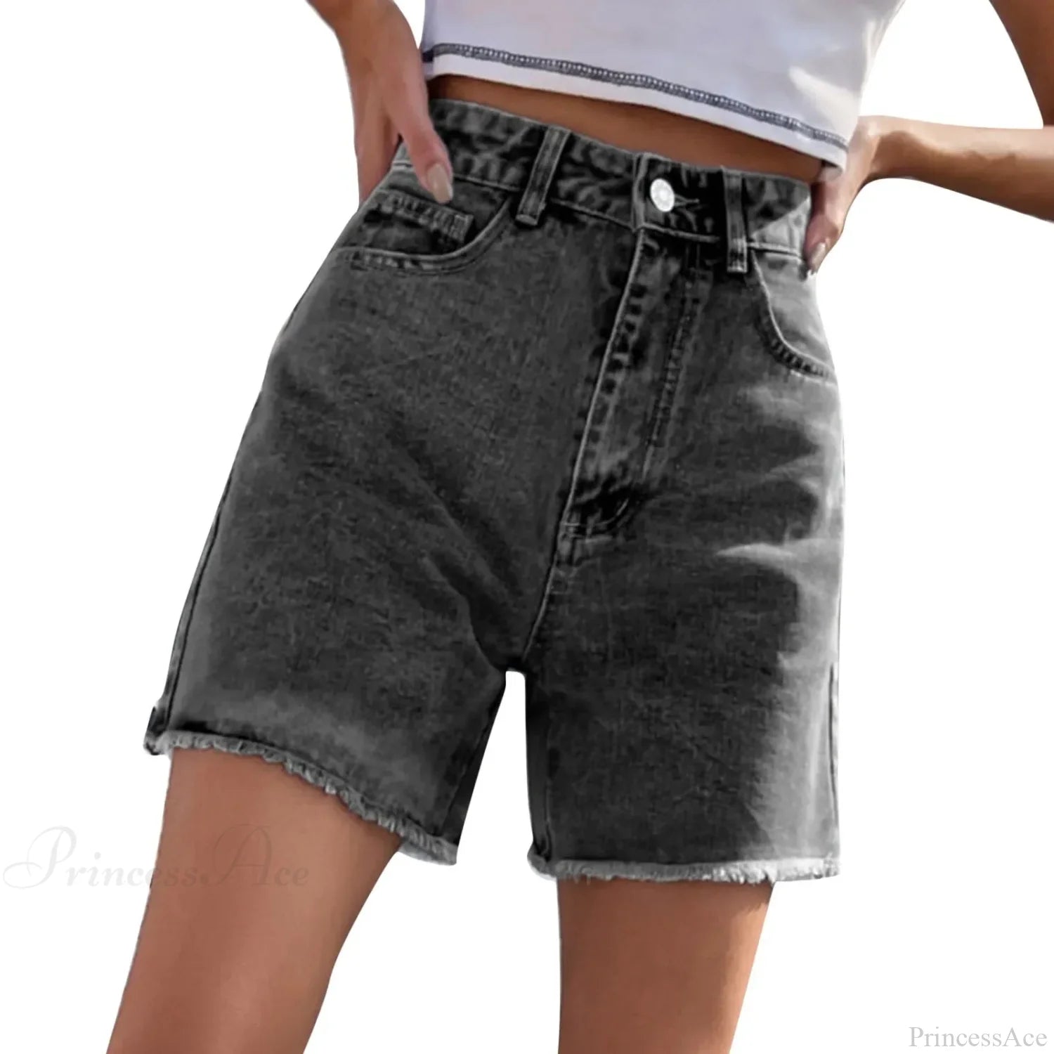 Ripped Hole Hem Denim Hotpants Short blue7 / S short-250223
