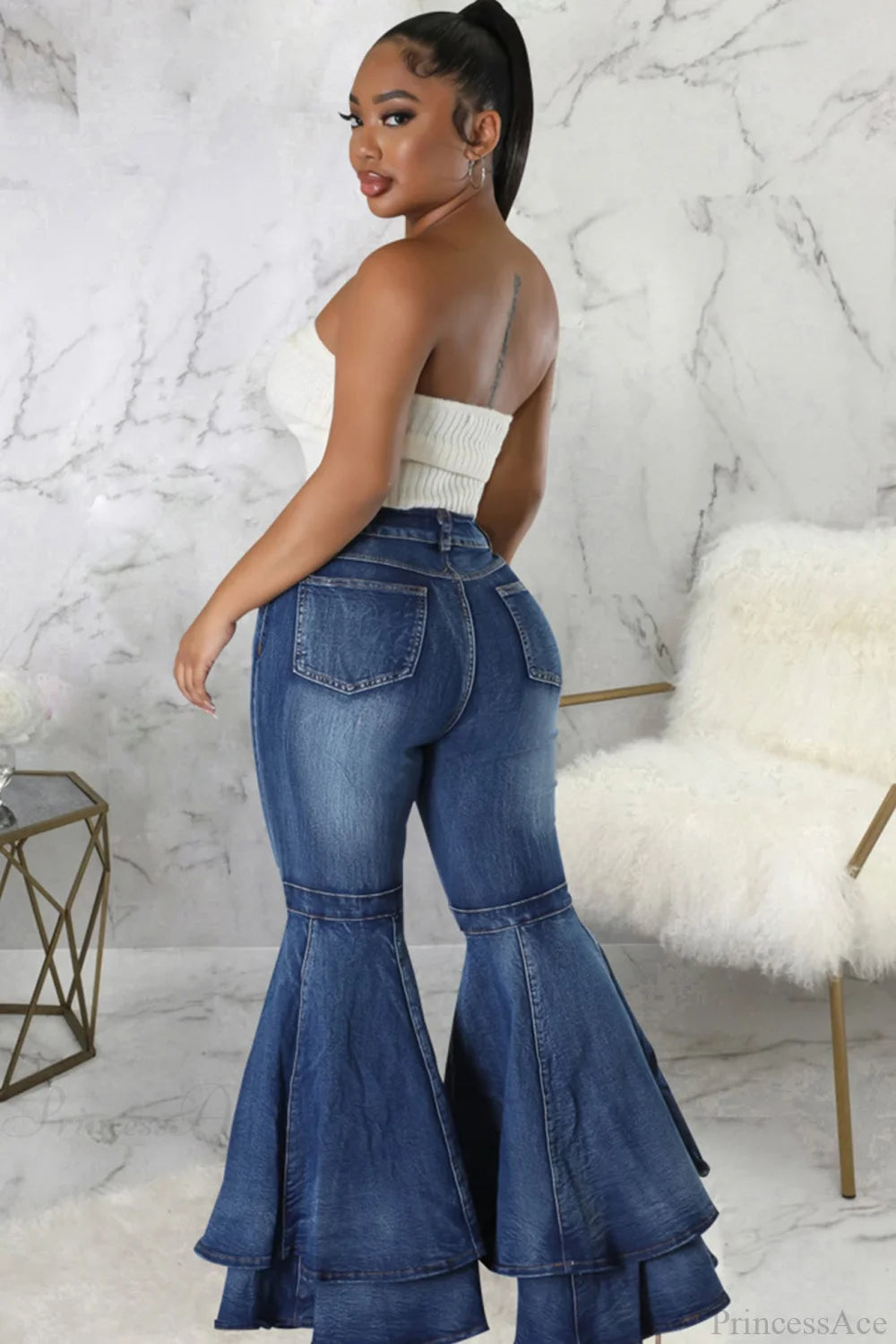 Rise Flares Tiered High Jeans Blue / Xl Pants