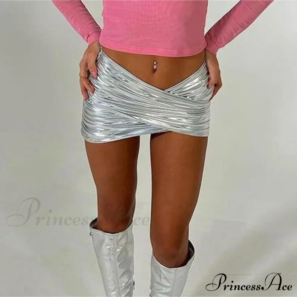 Rise Wrap Hip Sexy Silver Cross Mini Skirt