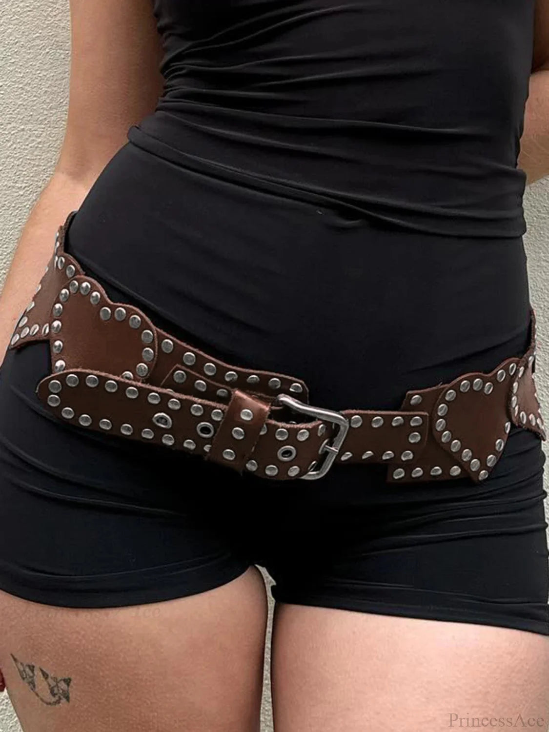 Rivet Gothic Loving-Shape PU Leather Belt Brown