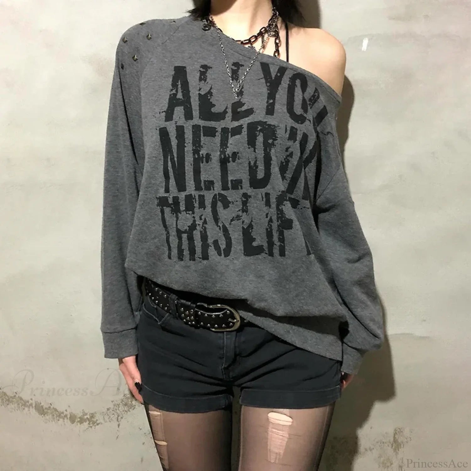 Rivet Hoodie Knit Top Dark Grey / S