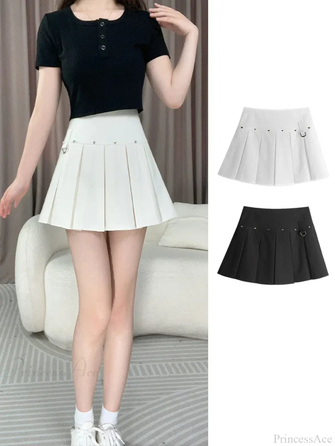 Rivet Pleated A-line Street Skirt