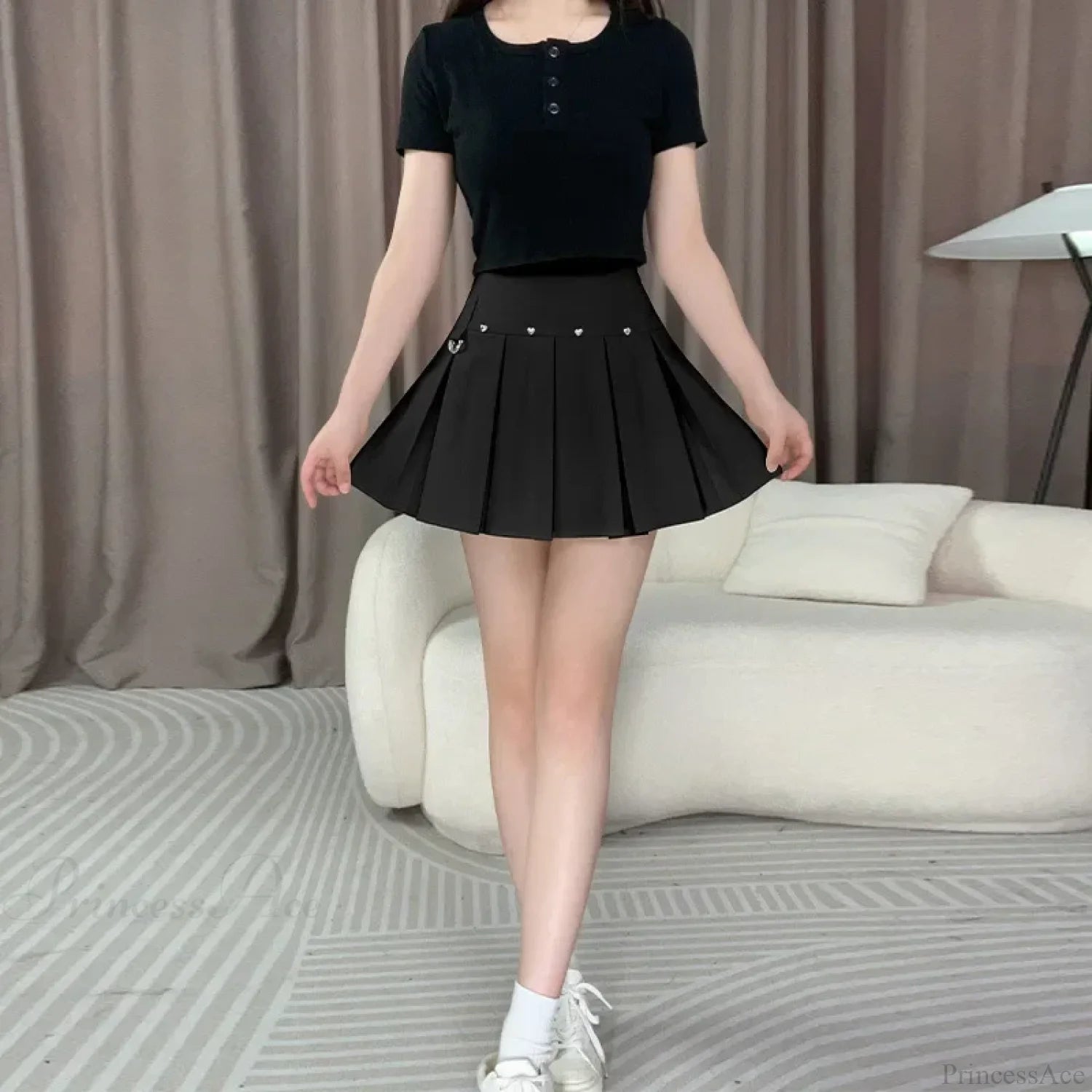 Rivet Pleated A-line Street Skirt