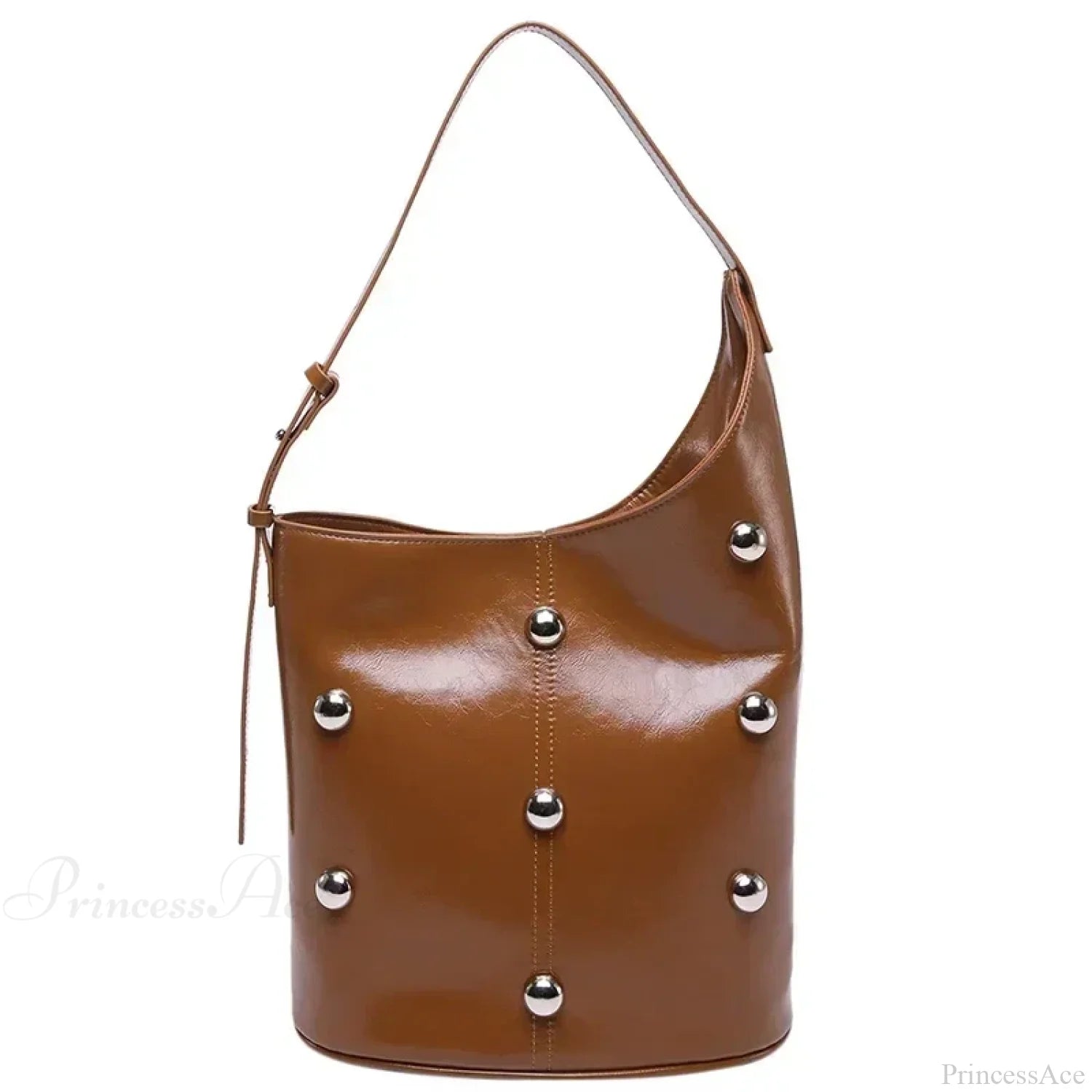 Rivet PU Bucket Shoulder Bag 2025 Brown shoulder-250126