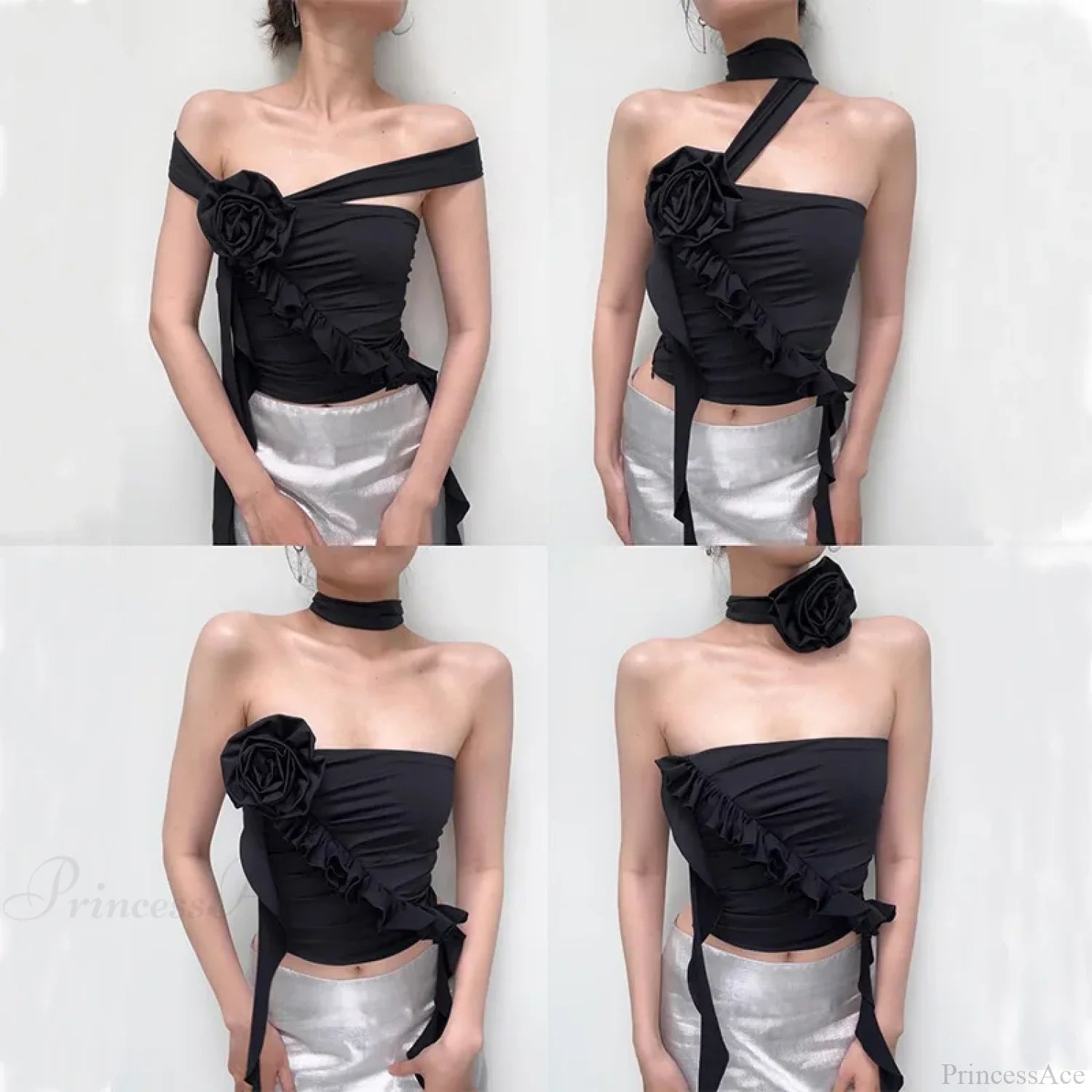 Rose Bandage Off Shoulder Halter Backless Bare Midriff Tube Crop Top croptop-250126