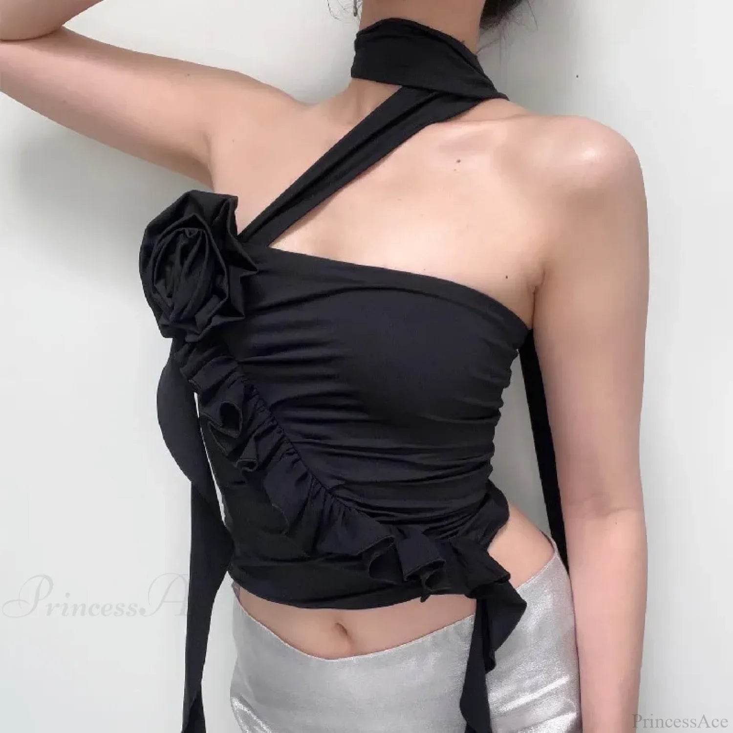 Rose Bandage Off Shoulder Halter Backless Bare Midriff Tube Crop Top croptop-250126