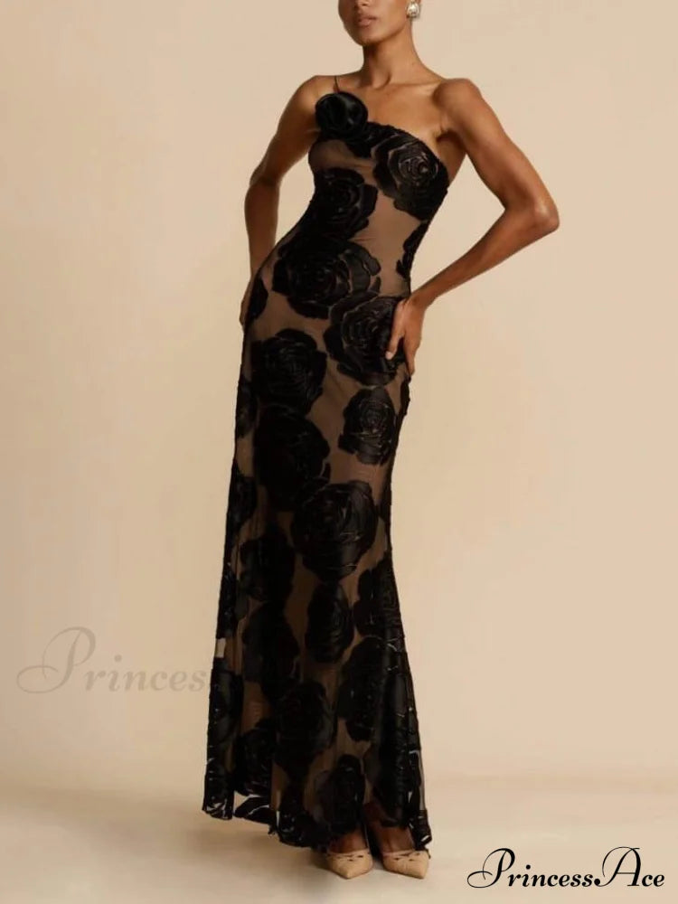 Rose Flower Three-Dimensional Charming Burnt Maxi Dress Dresses