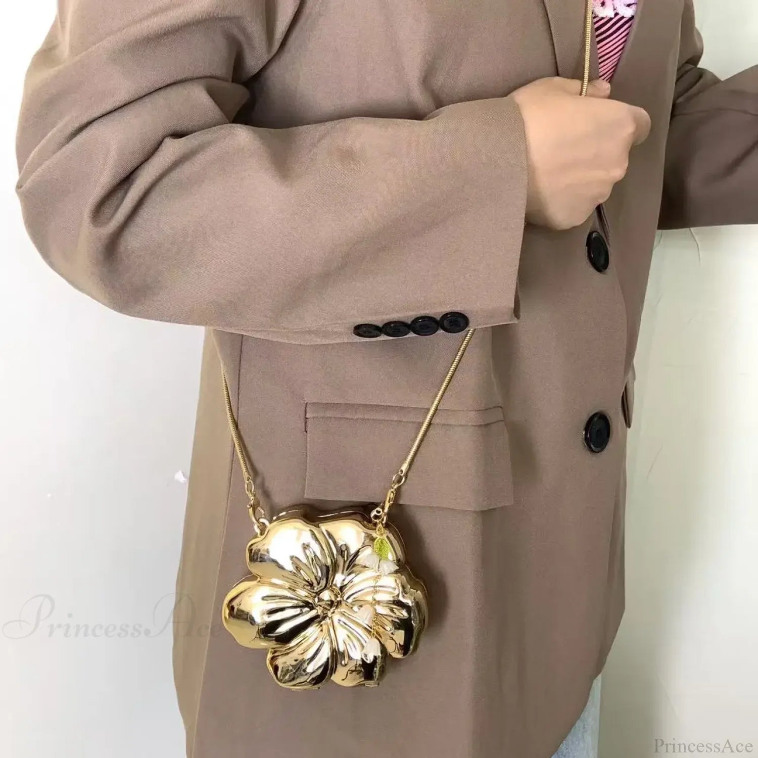 Rose Gold Floral Acrylic Clutch Bag Gold clutchbag-250126