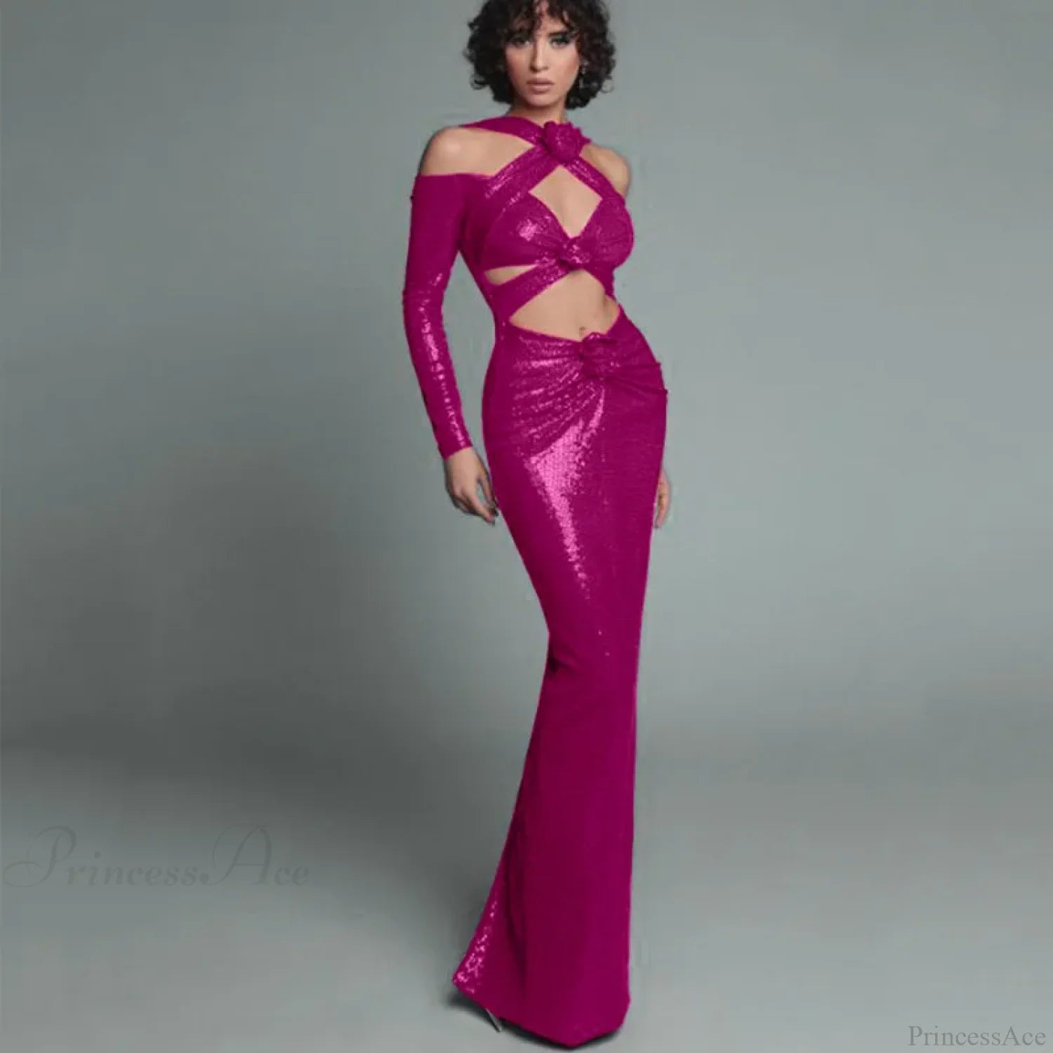 Rosered Long Sleeve Sequins Party Dress Partydress-241208