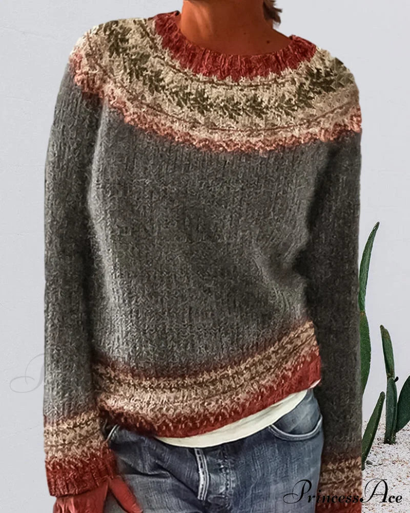 Round Colorblocked With Neck Sweater Design Sweaters-L
