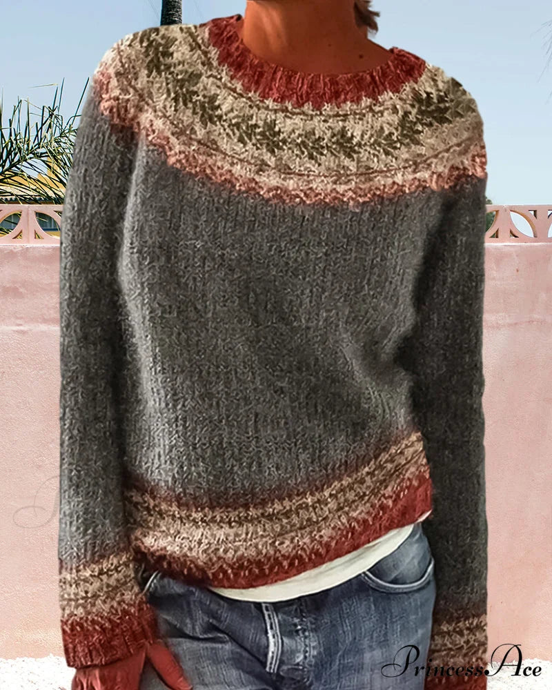 Round Colorblocked With Neck Sweater Design Sweaters-L