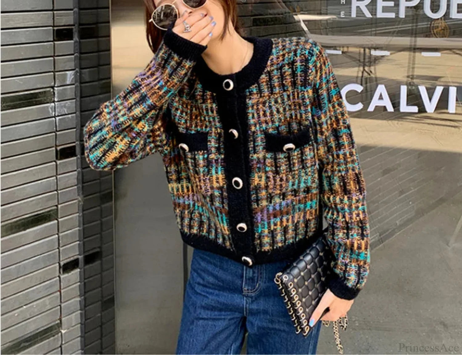 Round Neck Color Matching Knit Autumn Cardigan cardiagn-250126