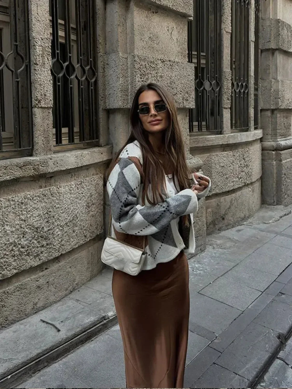 Round Neck Printed Contrasting Cardigan