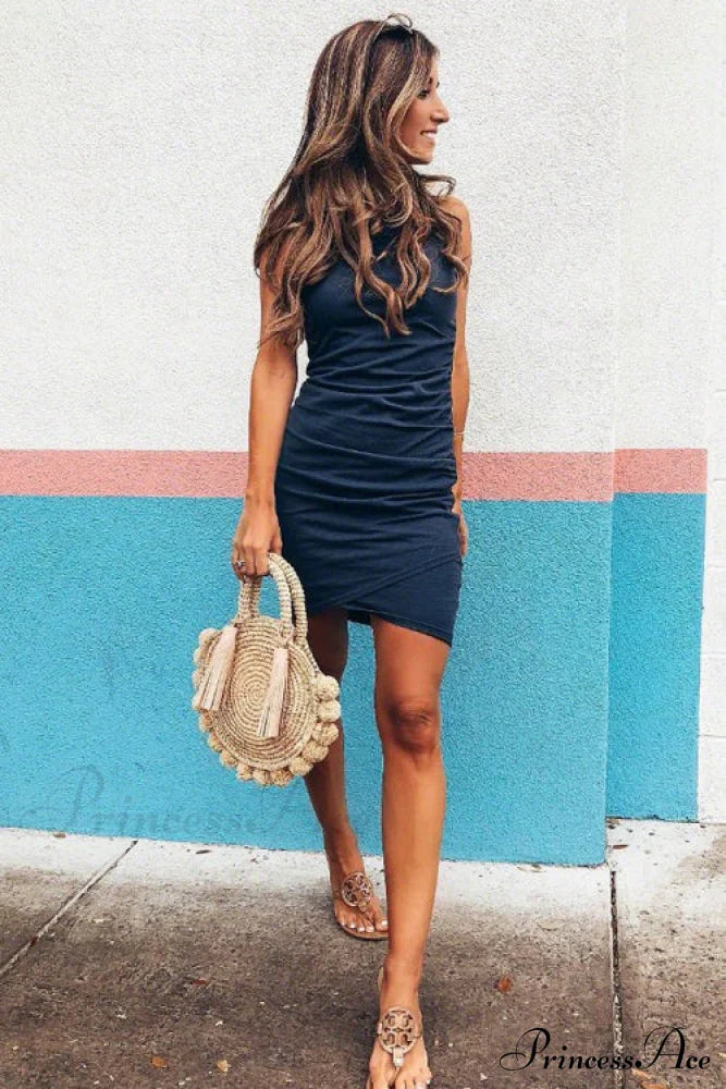 Ruched Bodycon T-Shirt Dress In Black S / Navy Street Bodycon Dress