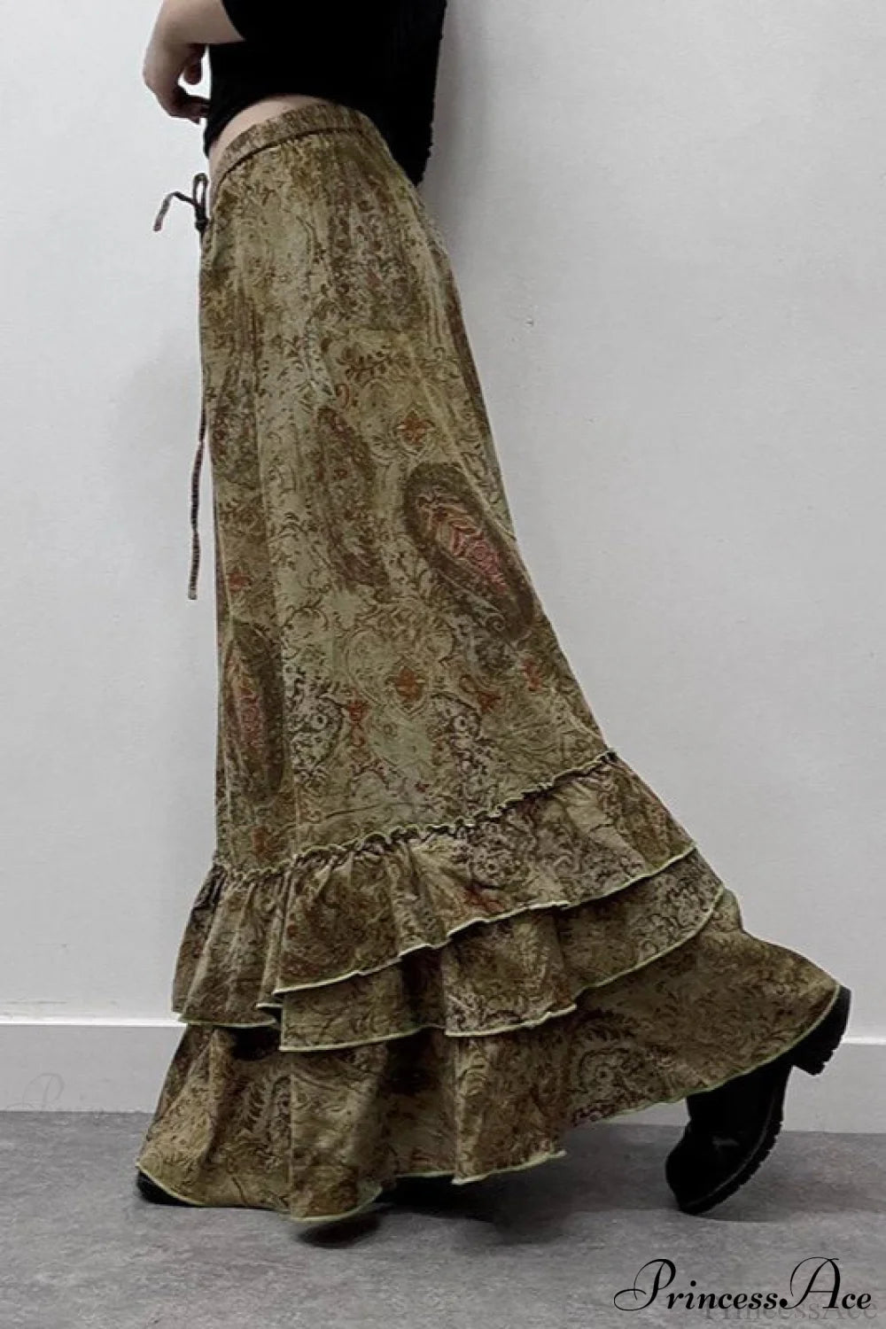 Ruched Botanical Tie Waist Skirt