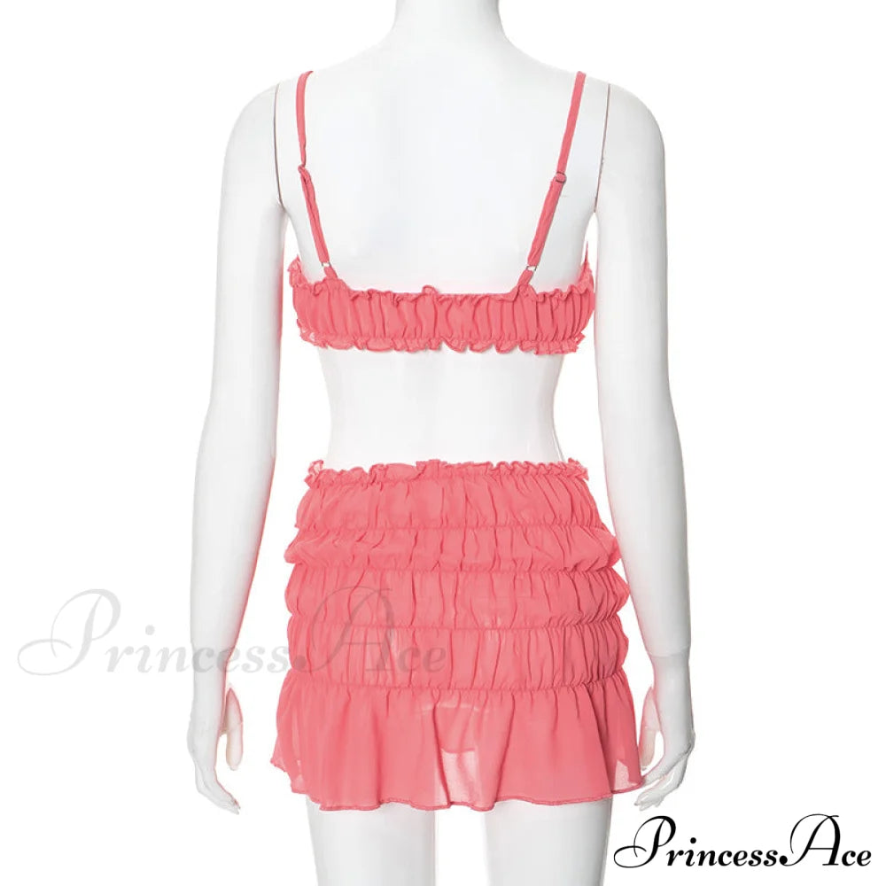 Ruched Bralette And Low Graceful Waist Mini Skirt Set