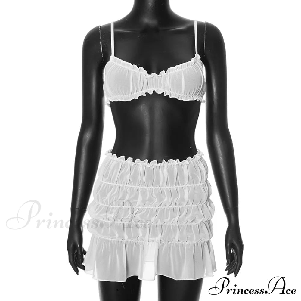 Ruched Bralette And Low Graceful Waist Mini Skirt Set