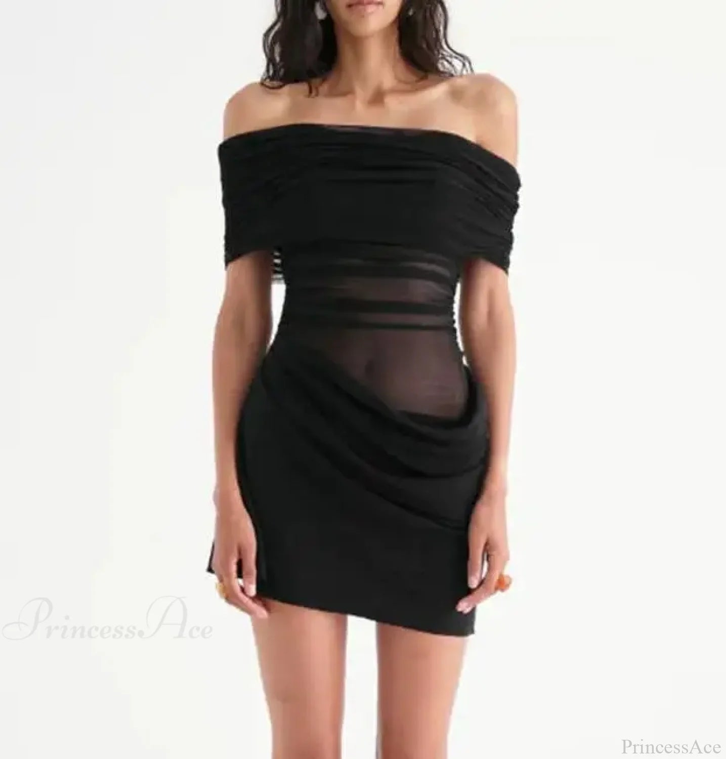 Ruched Mesh Party Mini Dress black / S minidress-250223