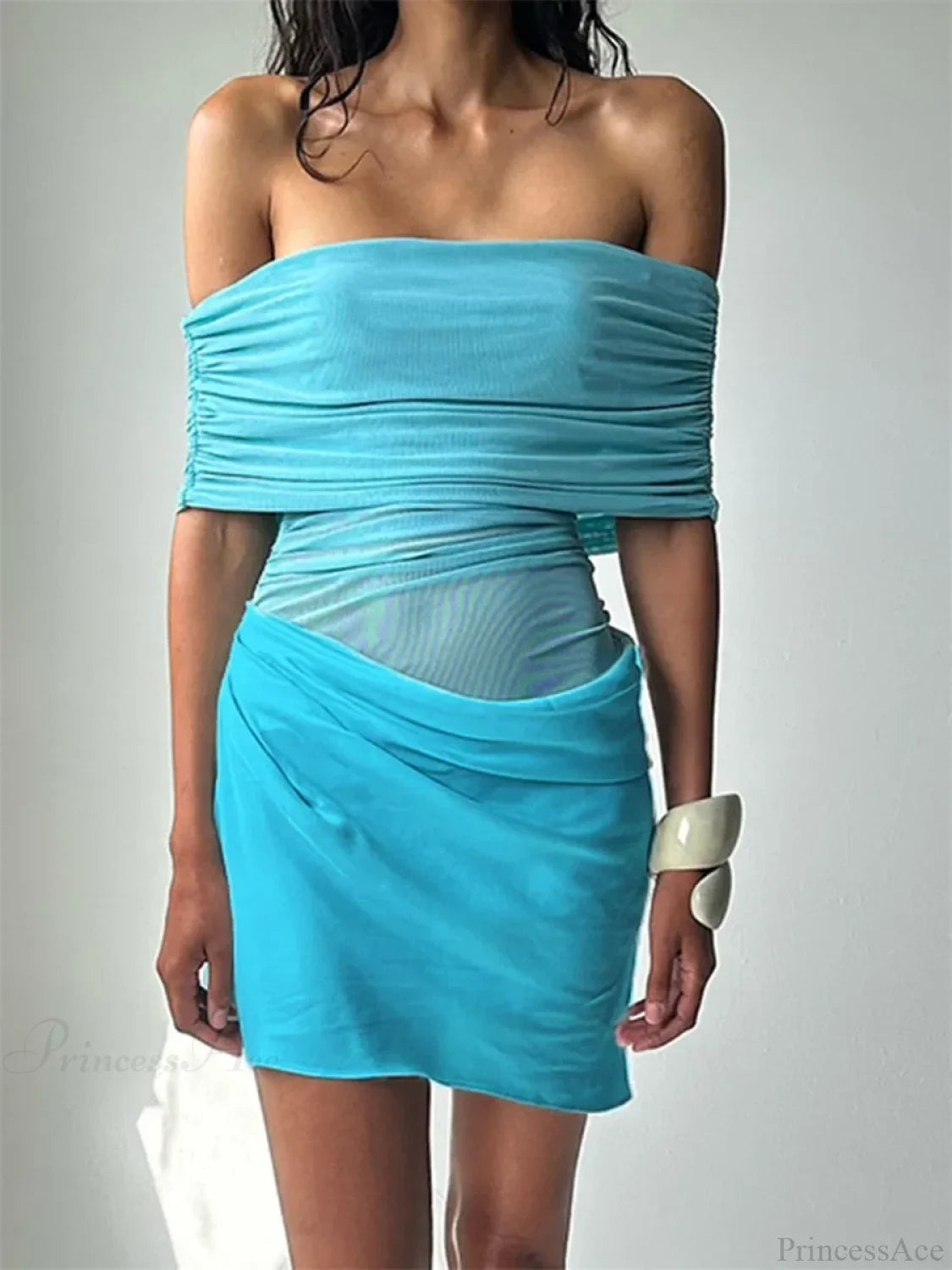 Ruched Mesh Party Mini Dress blue / S minidress-250223