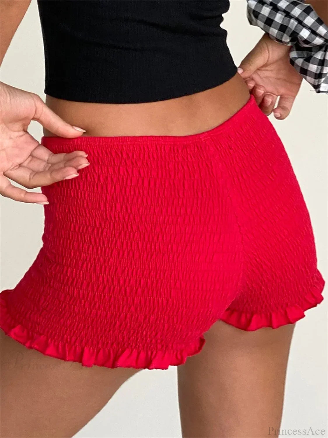 Ruched Ruffled Elastic Waist Short short-250223