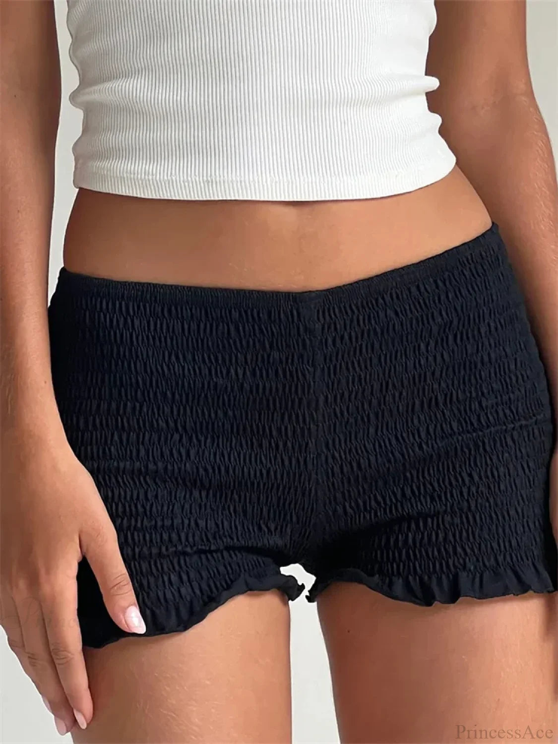Ruched Ruffled Elastic Waist Short black / S short-250223