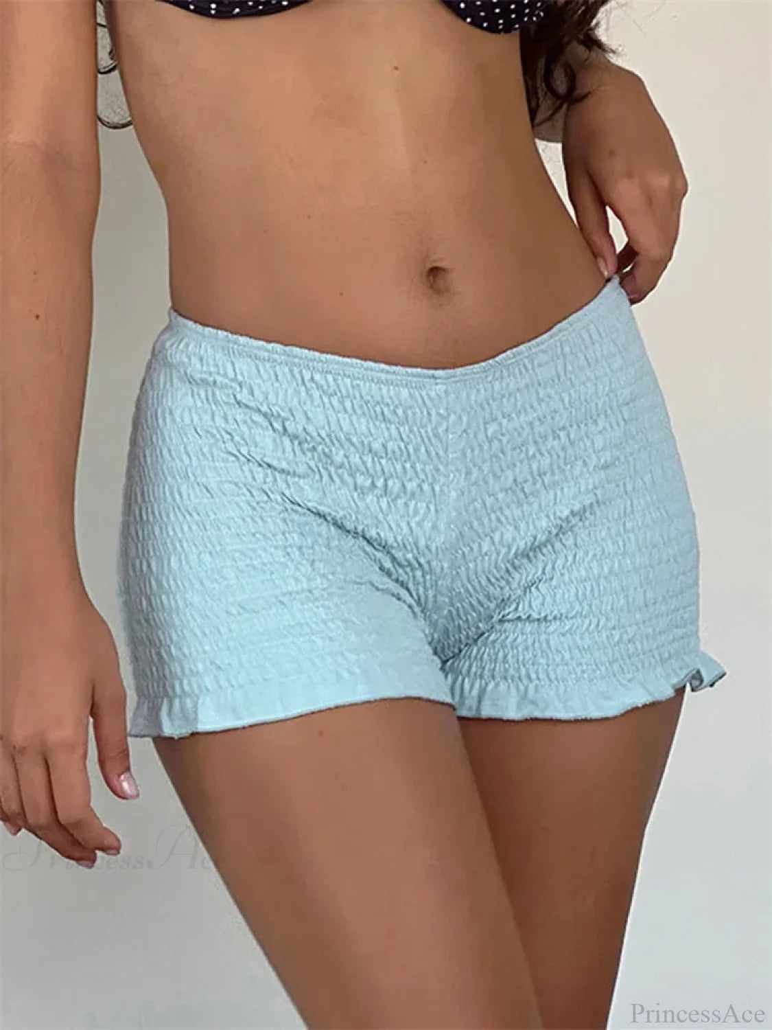 Ruched Ruffled Elastic Waist Short blue / S short-250223