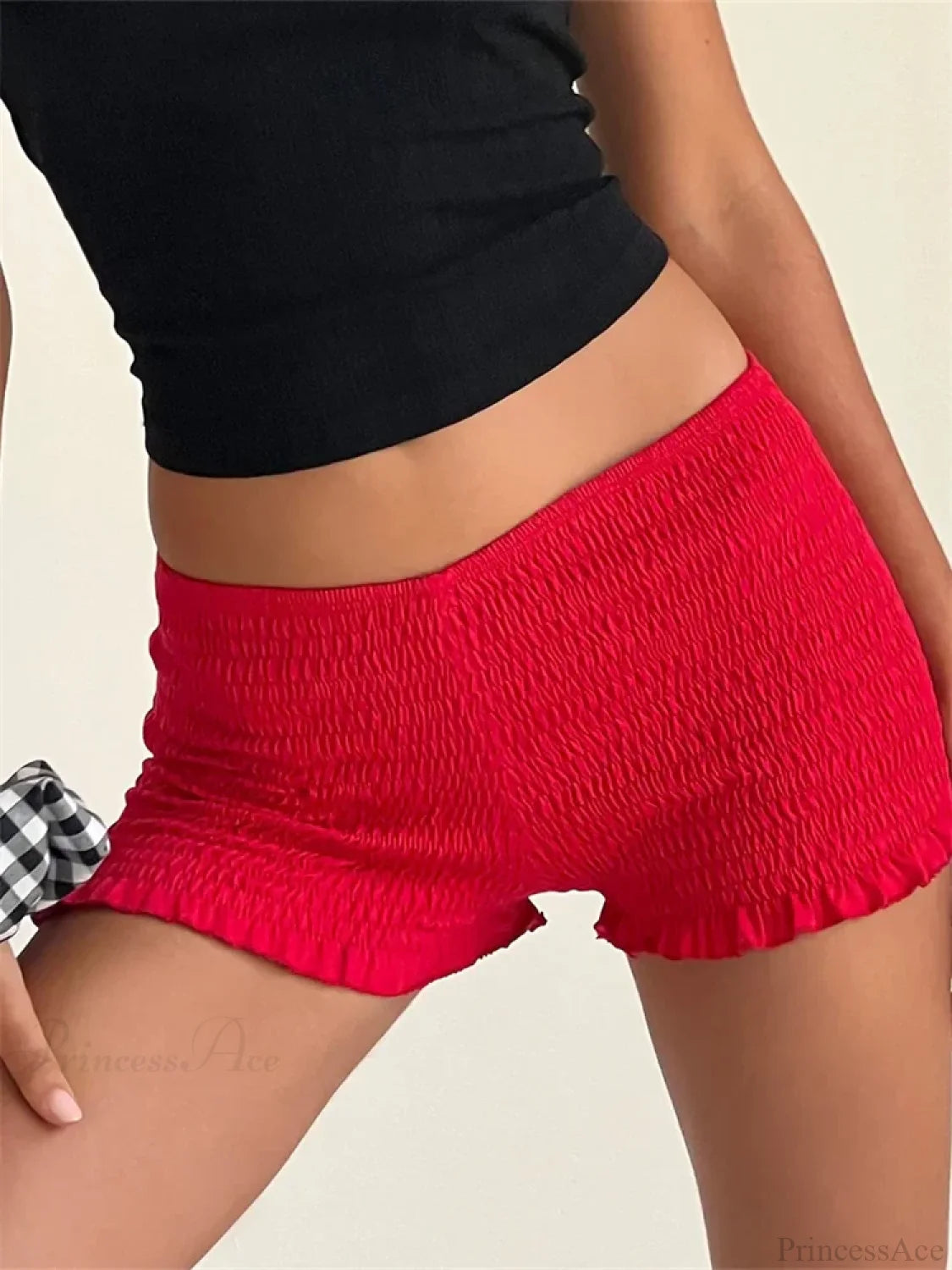 Ruched Ruffled Elastic Waist Short red / S short-250223