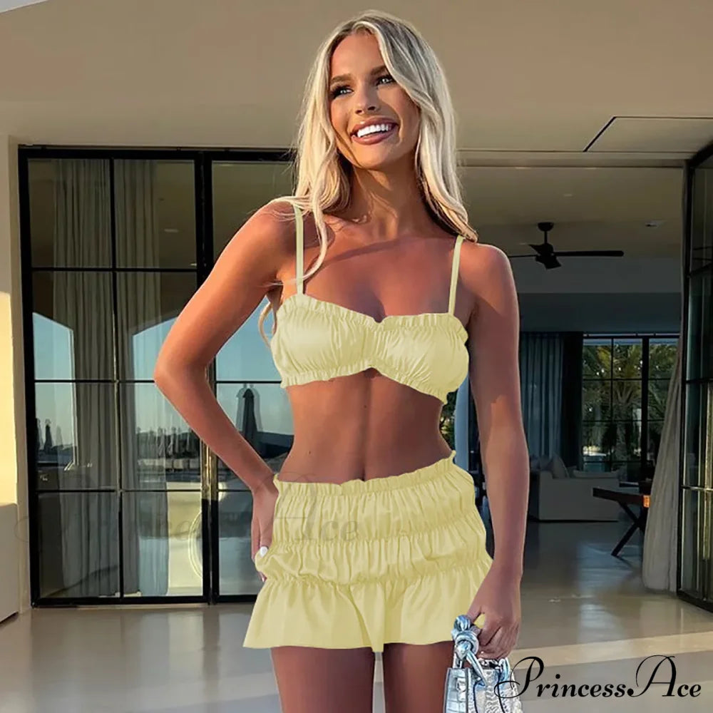 Ruched Satin Bralette Charming And Mini Skirt Set Top Skirts 2 Pieces