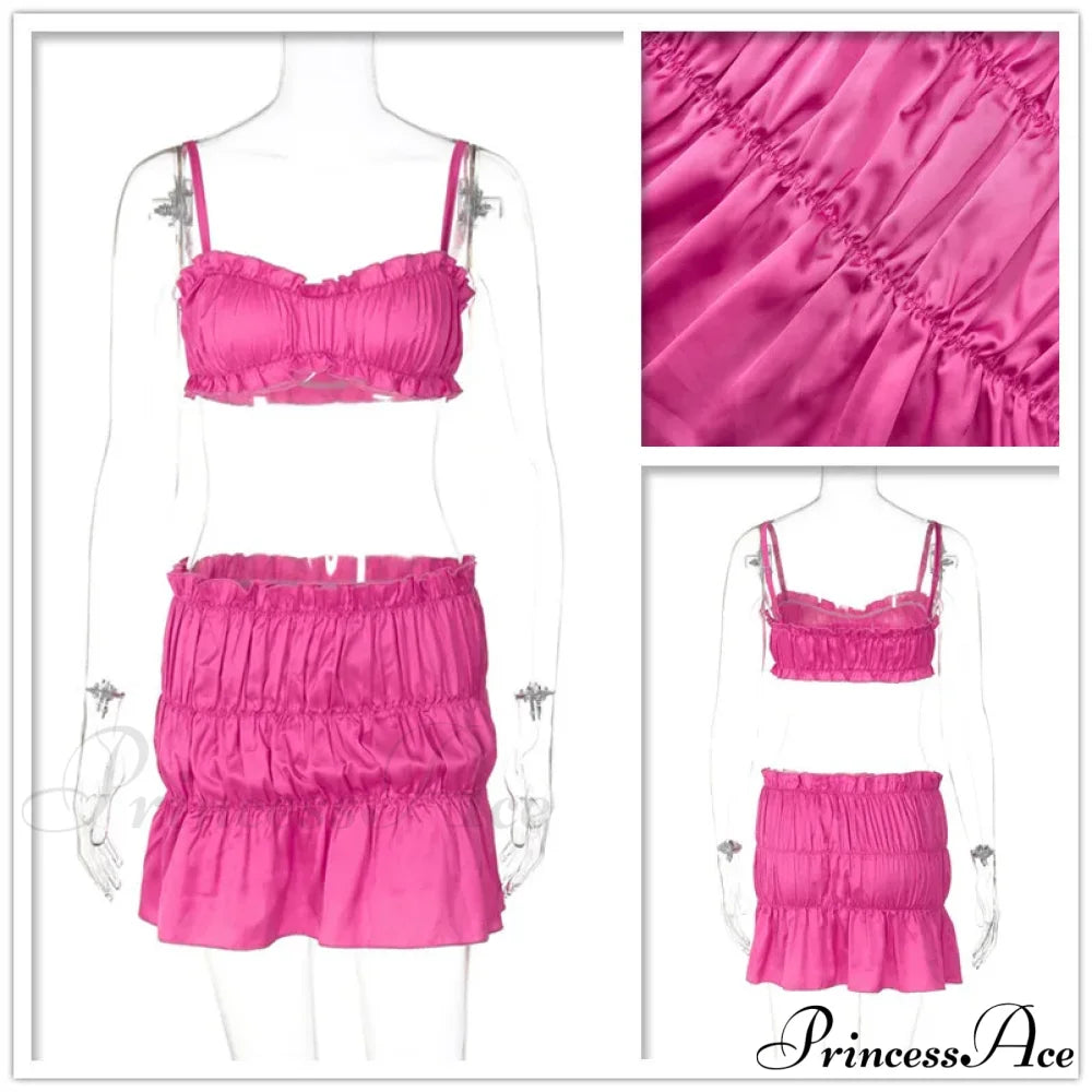 Ruched Satin Bralette Charming And Mini Skirt Set Top Skirts 2 Pieces