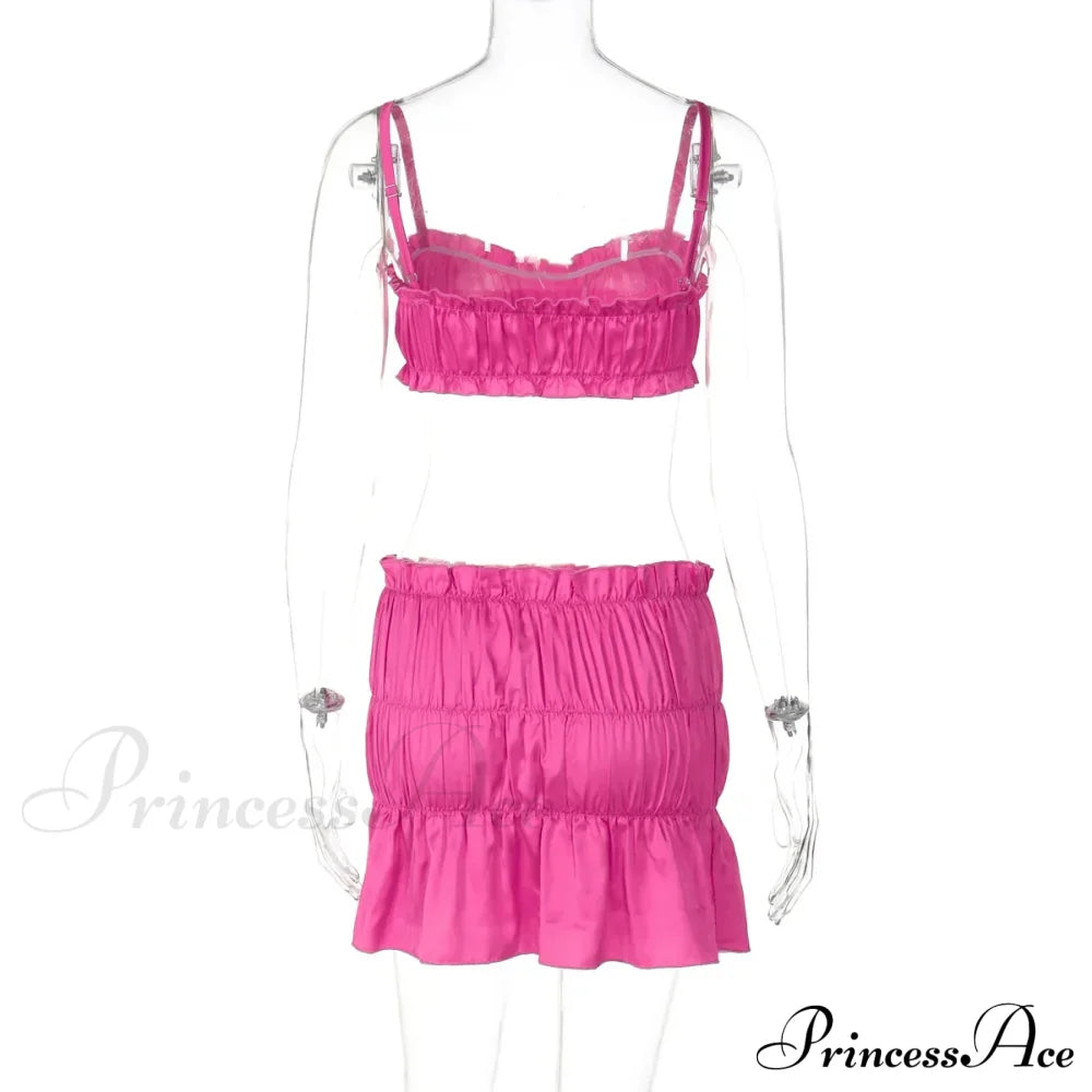 Ruched Satin Bralette Charming And Mini Skirt Set Top Skirts 2 Pieces
