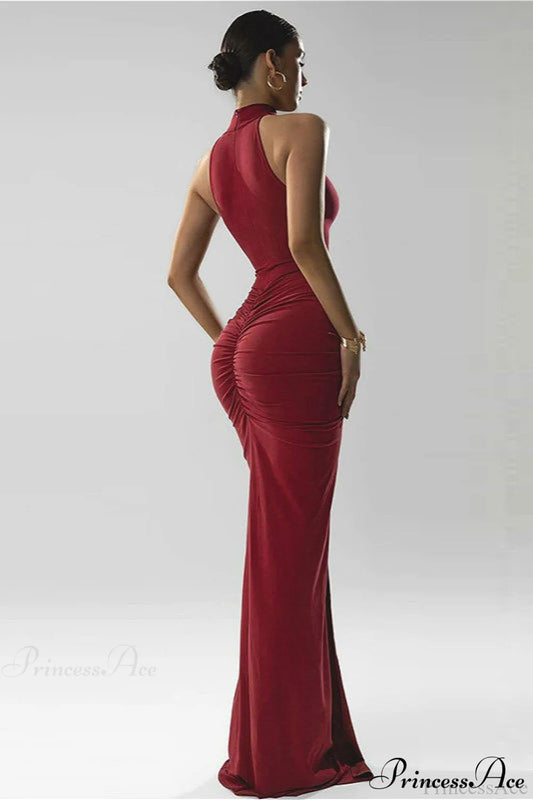 Ruched Sleeveless Back Zip Party Dress