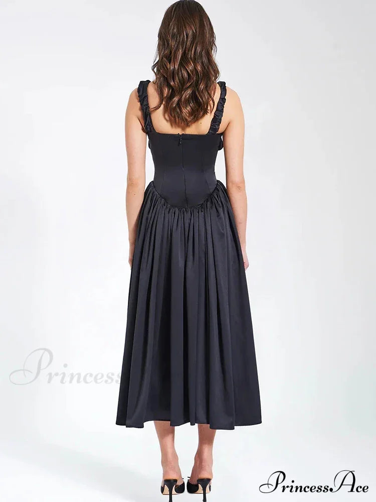 Ruched Strap Stylish Frill Maxi Dress