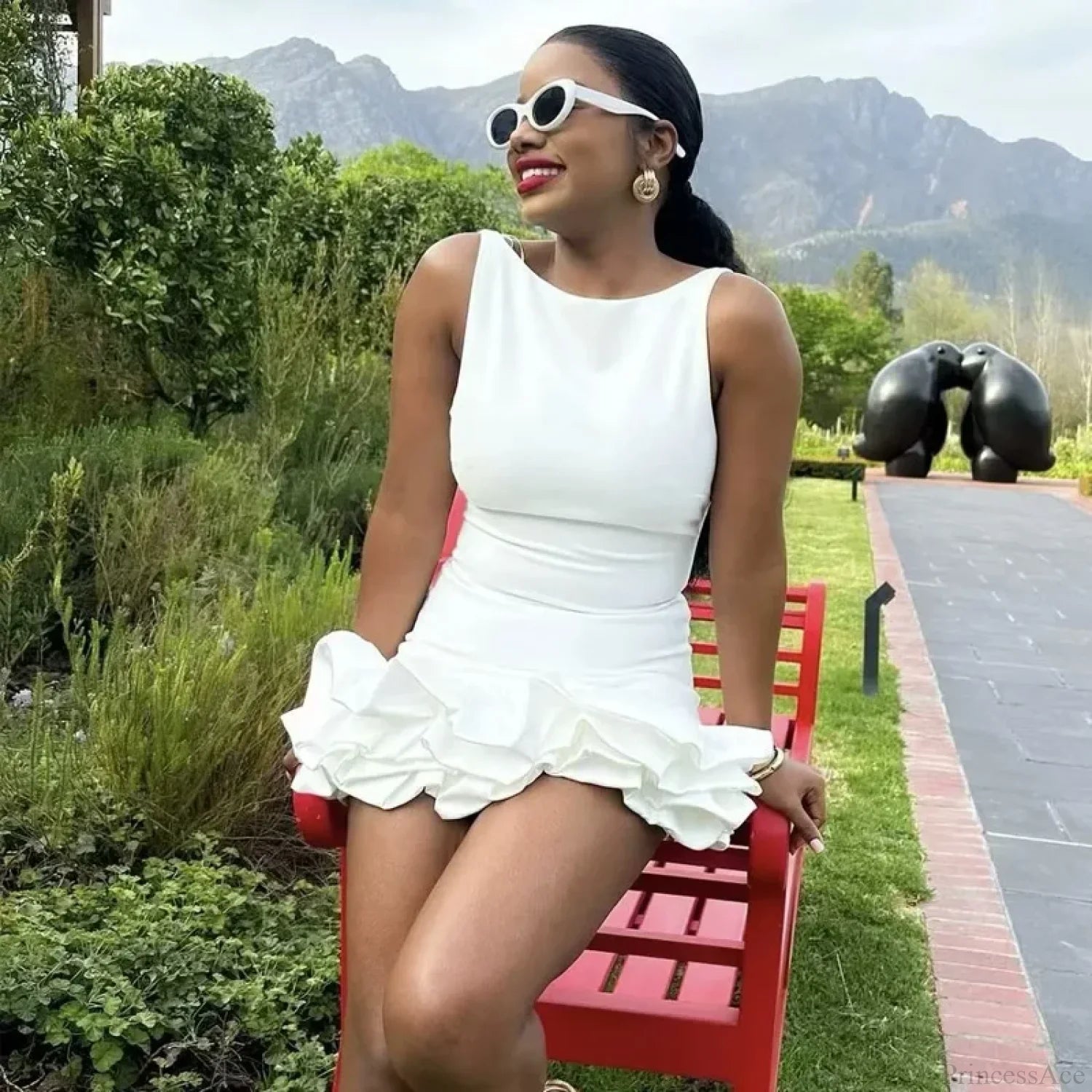 Ruffle Backless Bodycon White Black Red Mini Dress WHITE / XS minidress-250223